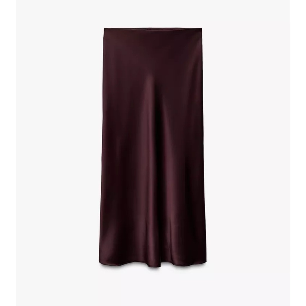 NWT Sold out Zara Burgundy Satin Effect Midi Skirt